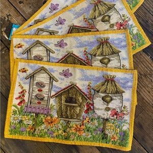 Vintage Birdhouse Tapestry Placemats Set of 4